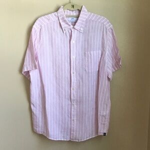 NEW Southern Tide Pink White Striped Linen Button Down Shirt Large